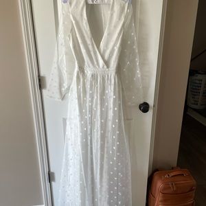 Lulus Polka Dot long sleeve tulle white dress